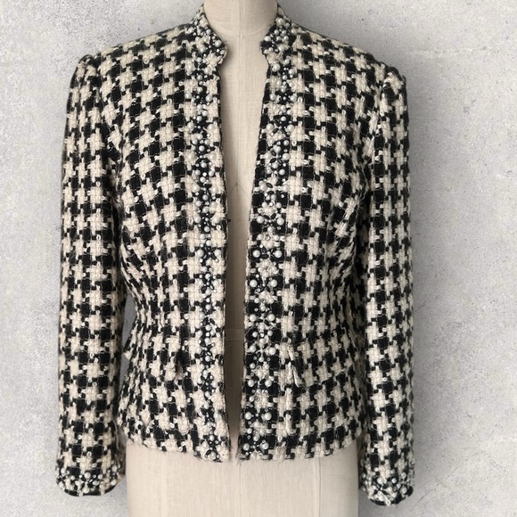 ECI Houndstooth Wool Blazer Pearl Embellished - Picture 13 of 13